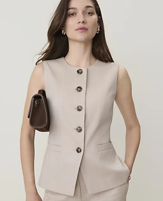 Ann Taylor The Windowpane Long Crew Neck Vest in Classic Canvas made by Ann Taylor