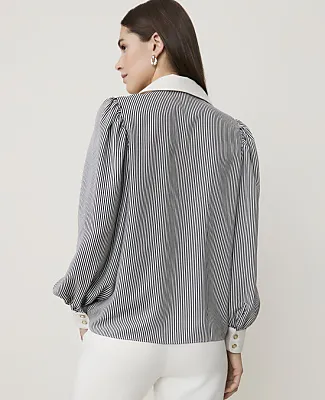 Ann Taylor Striped Split Neck Blouse in Satin sold by Ann Taylor product image thumbnail 2