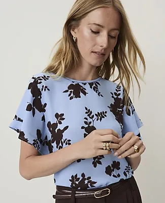 Ann Taylor Floral Mixed Media Flutter Sleeve Top sold by Ann Taylor