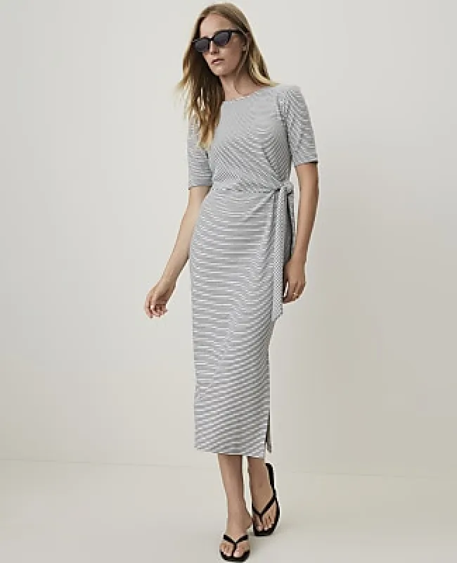 Ann Taylor Weekend Striped Tie Waist Midi Dress made by Ann Taylor