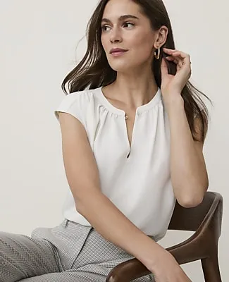 Ann Taylor Petite Mixed Media Keyhole Sleeveless Top sold by Ann Taylor