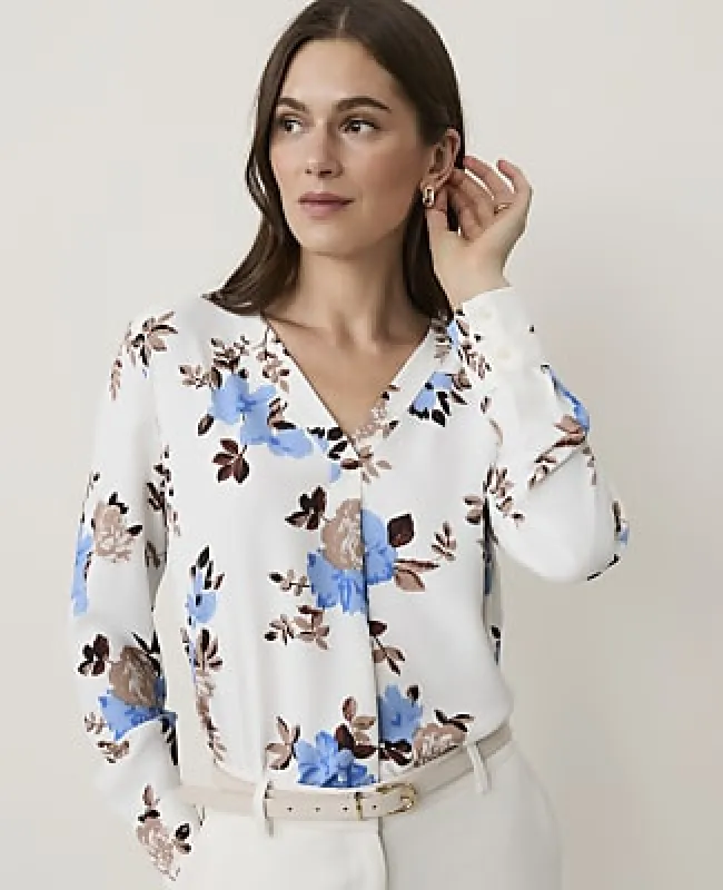 Ann Taylor Petite Floral Mixed Media Pleat Front Top made by Ann Taylor