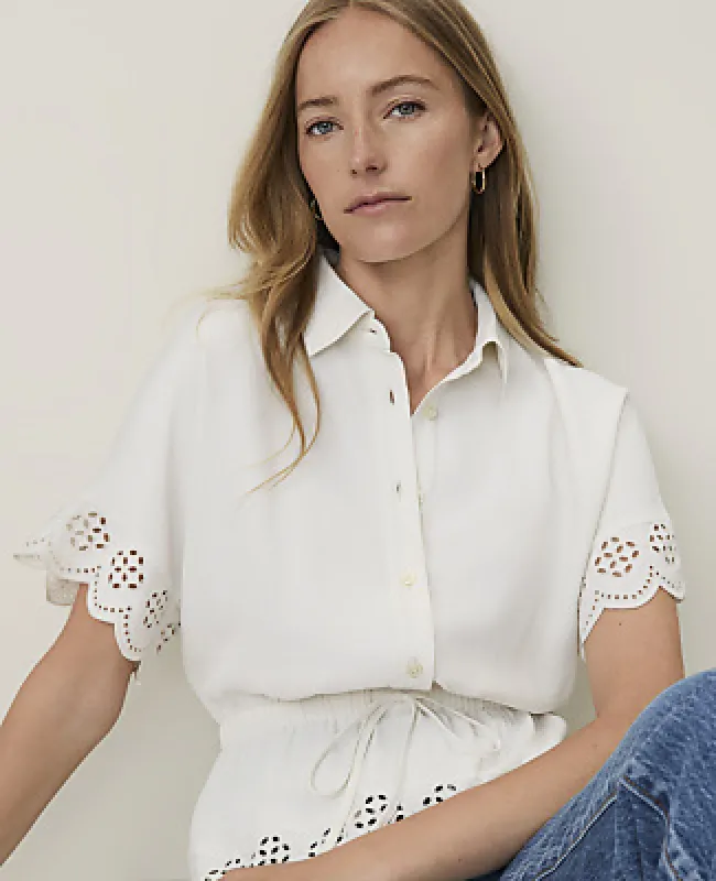Ann Taylor Weekend Eyelet Tie Waist Blouse made by Ann Taylor
