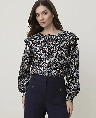 Ann Taylor Weekend Floral Tie Neck Blouse sold by Ann Taylor