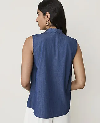 Ann Taylor Sleeveless Bow Neck Blouse in Chambray sold by Ann Taylor product image thumbnail 2