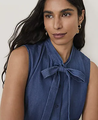 Ann Taylor Sleeveless Bow Neck Blouse in Chambray sold by Ann Taylor product image thumbnail 3