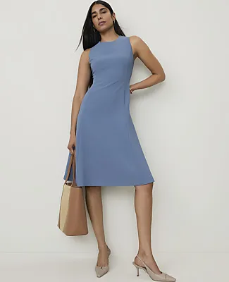 Ann Taylor The Seamed Crew Neck Flare Dress in Fluid Crepe sold by Ann Taylor