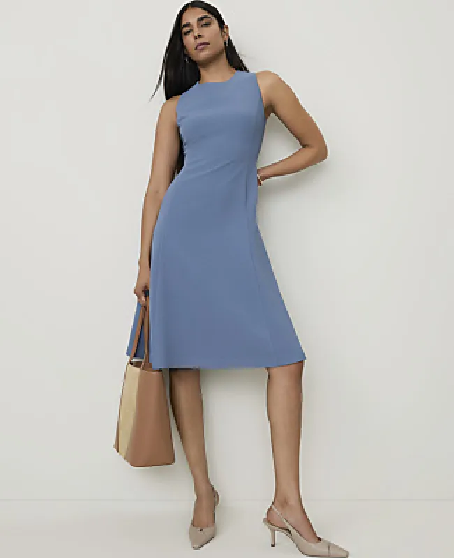 Ann Taylor The Seamed Crew Neck Flare Dress in Fluid Crepe made by Ann Taylor