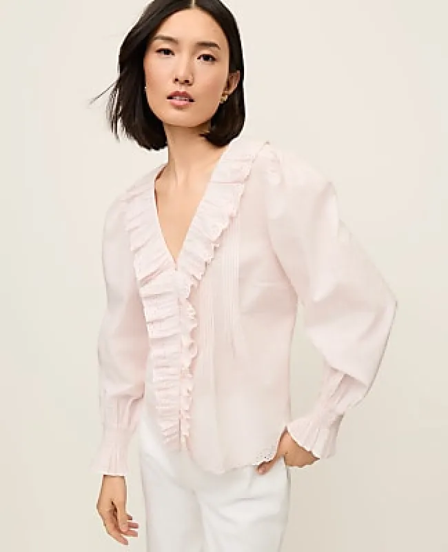 Ann Taylor Petite Ruffle Trim Blouse made by Ann Taylor