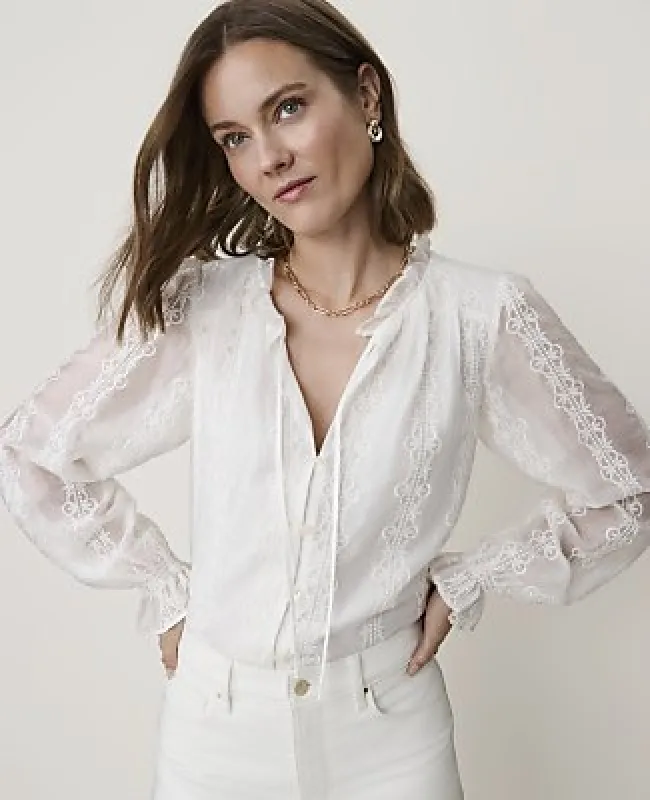 Ann Taylor Embroidered Blouson Sleeve Blouse made by Ann Taylor