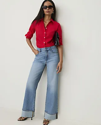 Ann Taylor The Petite Cuffed Wide-Leg Jean sold by Ann Taylor