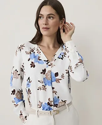 Ann Taylor Petite Floral Mixed Media Pleat Front Top sold by Ann Taylor
