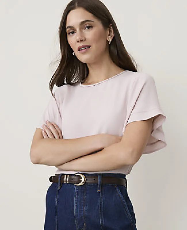 Ann Taylor Lace Trimmed Flutter Sleeve Top made by Ann Taylor