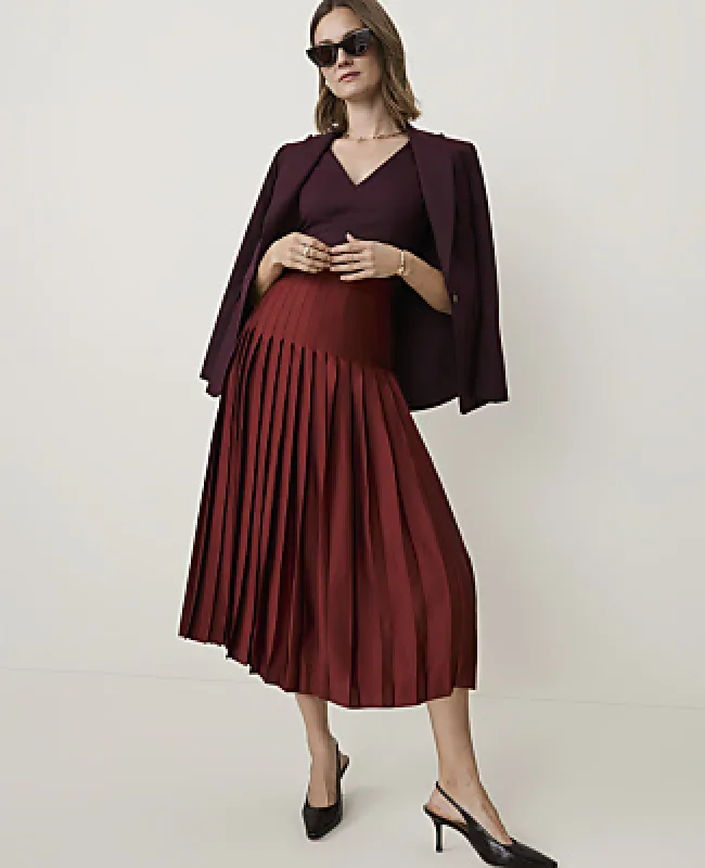Ann Taylor Pleated Midi Skirt in Satin made by Ann Taylor