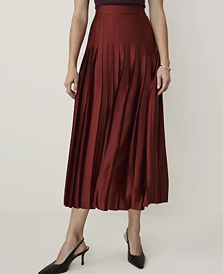 Ann Taylor Pleated Midi Skirt in Satin sold by Ann Taylor product image thumbnail 2