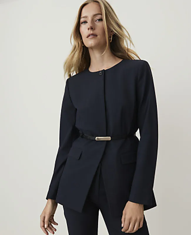 Ann Taylor Petite Belted Split Hem Jacket in Seasonless Stretch made by Ann Taylor