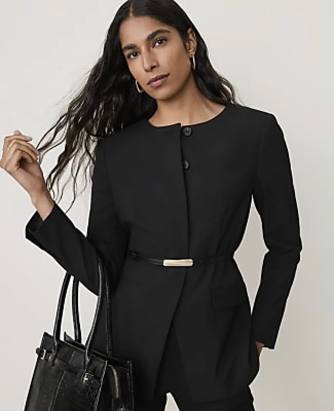 Ann Taylor Petite Belted Split Hem Jacket in Seasonless Stretch made by Ann Taylor
