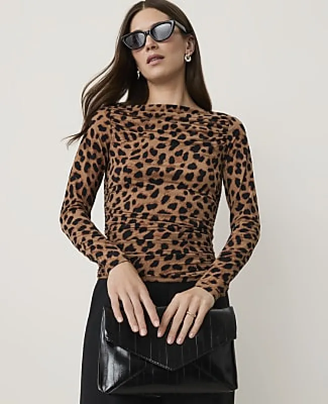 Ann Taylor Animal Print Ruched Boatneck Top made by Ann Taylor