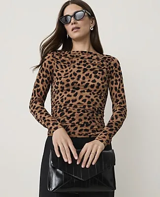 Ann Taylor Animal Print Ruched Boatneck Top sold by Ann Taylor
