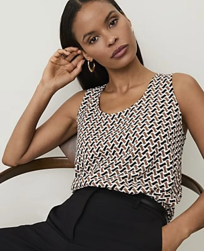 Ann Taylor Geo Print Mixed Media Shell Top made by Ann Taylor