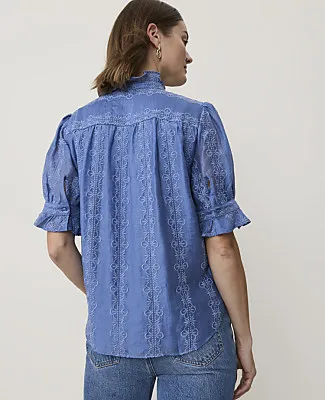 Ann Taylor Embroidered Ruffle Collar Shirt sold by Ann Taylor product image thumbnail 2