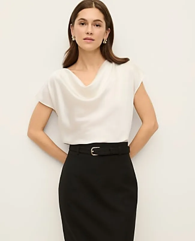 Ann Taylor Petite Short Sleeve Cowl Neck Top in Satin made by Ann Taylor