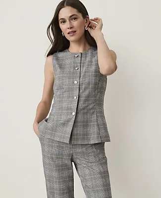 Ann Taylor Petite Plaid Crew Neck Peplum Vest sold by Ann Taylor