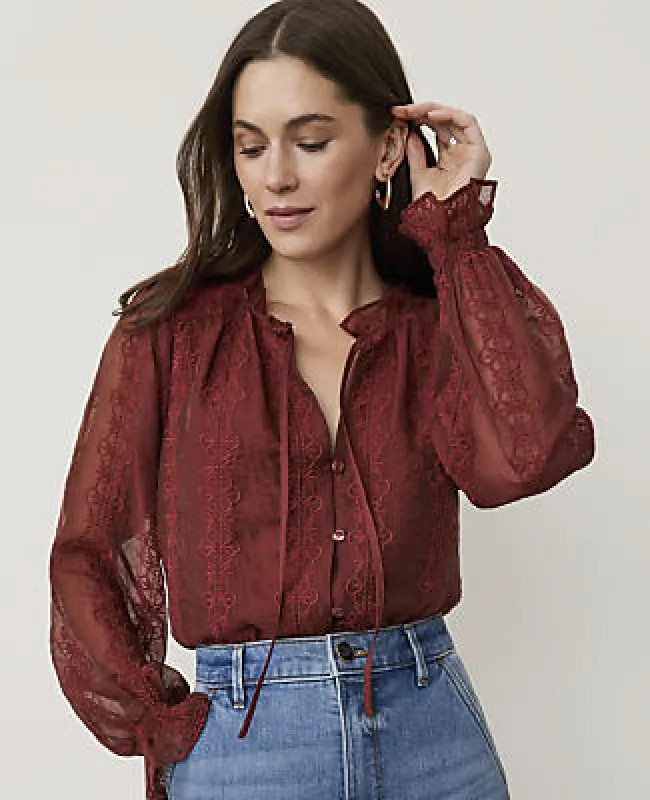 Ann Taylor Embroidered Blouson Sleeve Blouse made by Ann Taylor