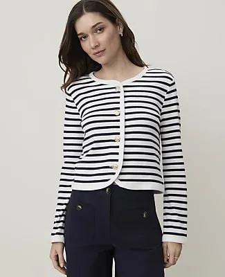 Ann Taylor Petite Weekend Striped Knit Jacket sold by Ann Taylor