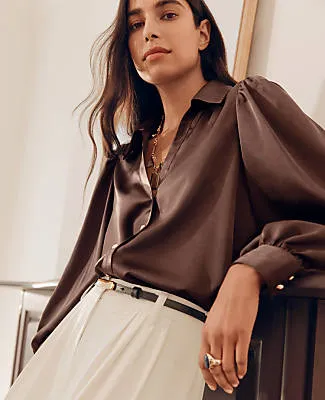 Ann Taylor Petite Split Neck Blouse in Satin sold by Ann Taylor product image thumbnail 3