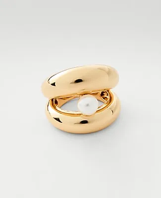 Ann Taylor Pearl Double Metal Ring sold by Ann Taylor
