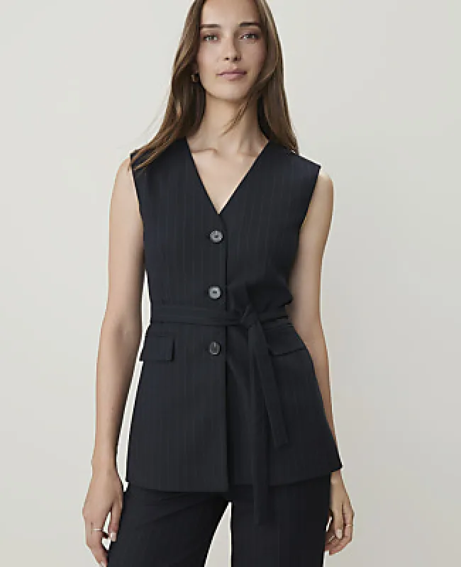 Ann Taylor Pinstripe Belted Vest made by Ann Taylor