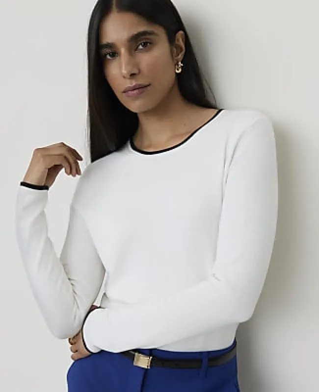 Ann Taylor Petite Tipped Essential Crew Neck Sweater made by Ann Taylor
