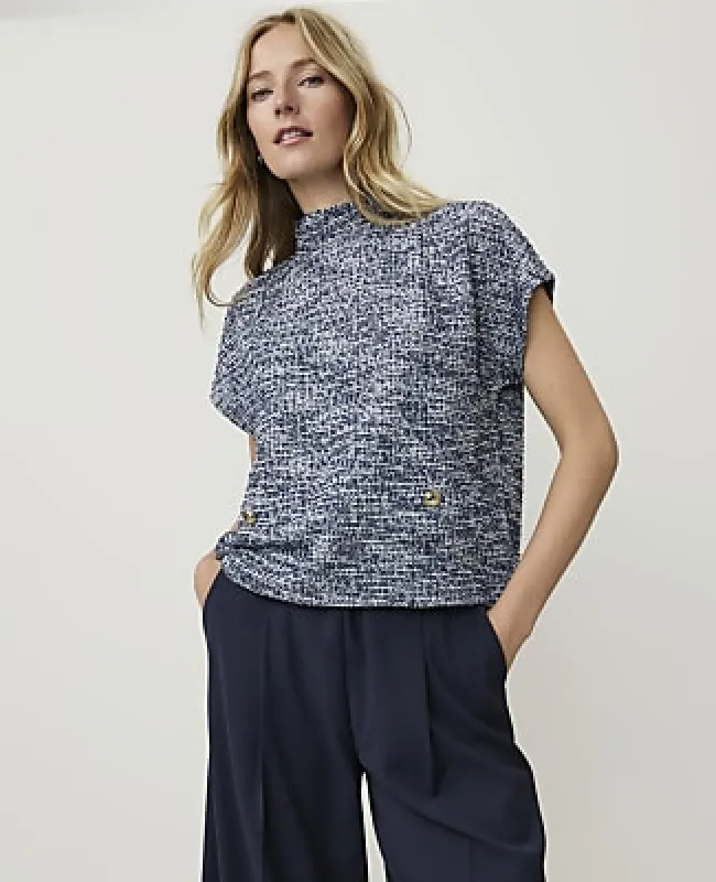 Ann Taylor Tweed Mock Neck Top made by Ann Taylor