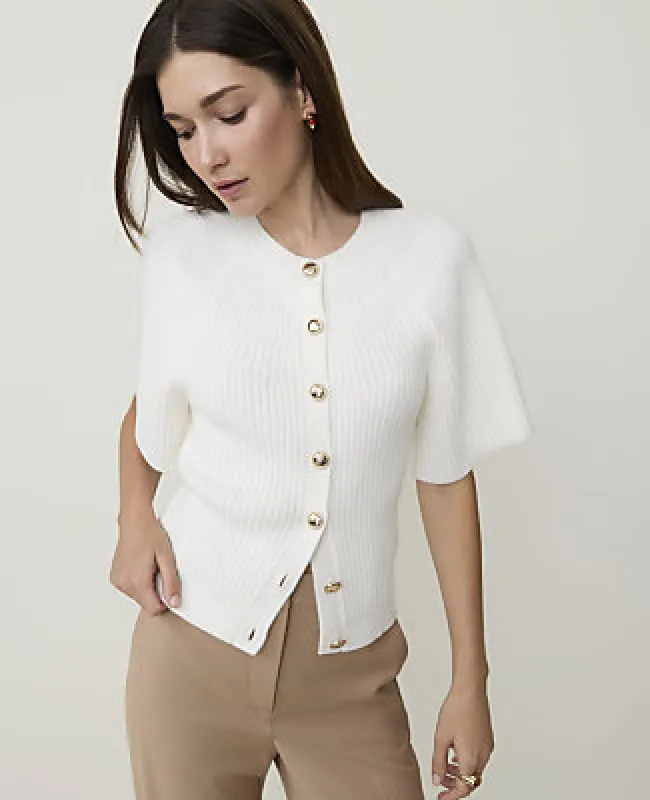 Ann Taylor Petite Ribbed Crew Neck Cardigan made by Ann Taylor