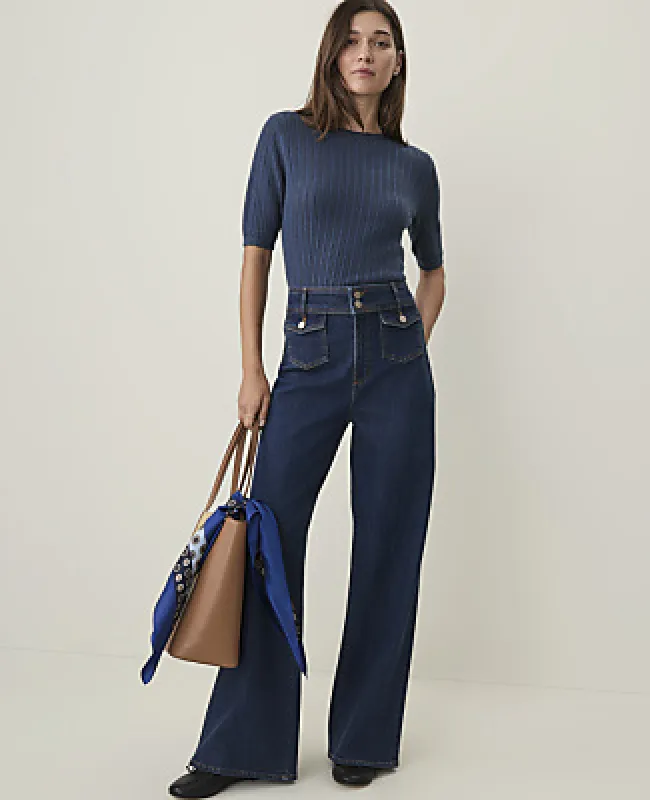 Ann Taylor Weekend Pointelle Ruffle Trim Sweater made by Ann Taylor