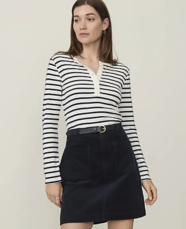 Ann Taylor Weekend Striped Pointelle Henley Top made by Ann Taylor