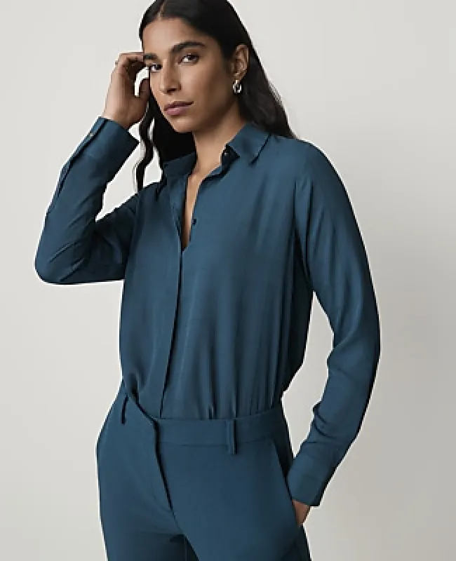 Ann Taylor Windowpane Modern Shirt in Satin made by Ann Taylor