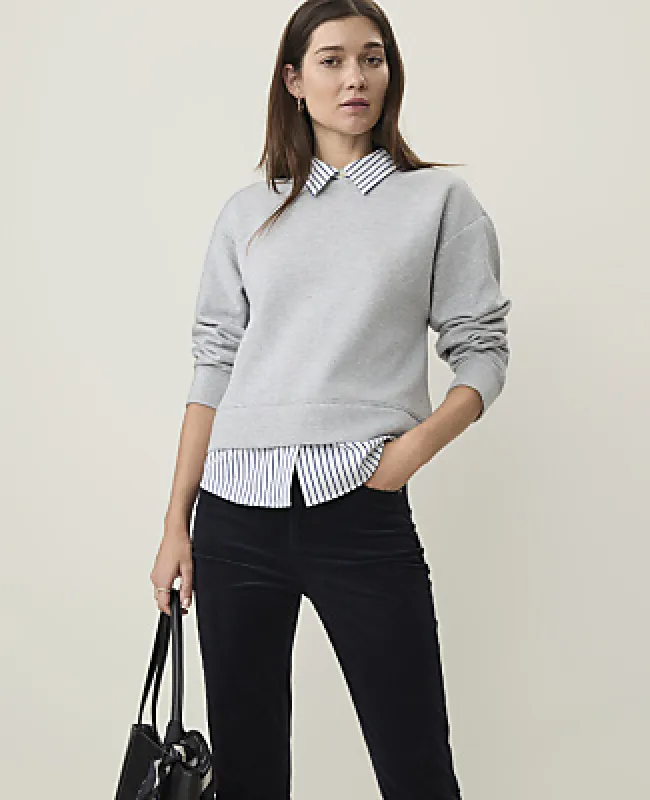 Ann Taylor Weekend Collared Mixed Media Sweatshirt made by Ann Taylor