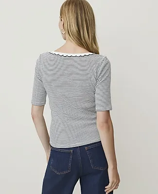 Ann Taylor Weekend Striped Crochet Trimmed Top sold by Ann Taylor product image thumbnail 2