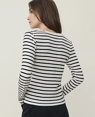 Ann Taylor Petite Weekend Striped Pointelle Henley Top sold by Ann Taylor product image thumbnail 2