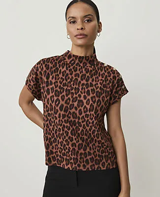 Ann Taylor Animal Print Button Mock Neck Top sold by Ann Taylor