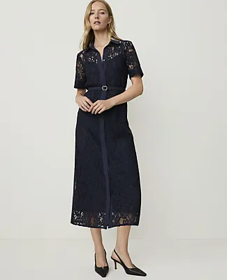 Ann Taylor Petite Belted Lace Midi Shirtdress sold by Ann Taylor
