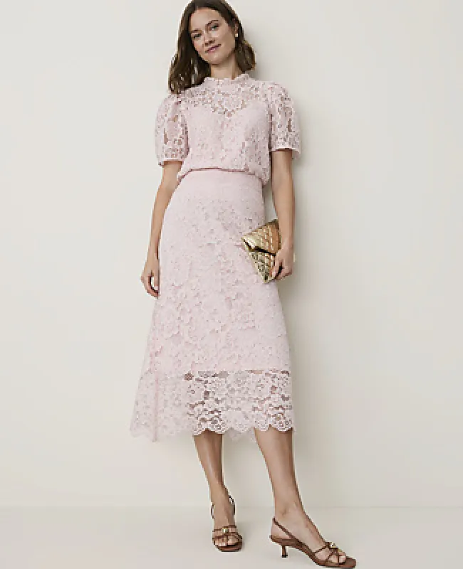 Ann Taylor Petite Scalloped Trim Lace Midi Skirt made by Ann Taylor