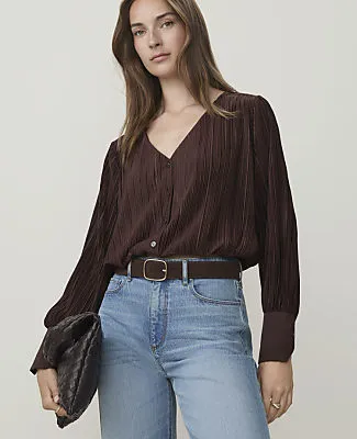 Ann Taylor Pleated V-Neck Blouse sold by Ann Taylor