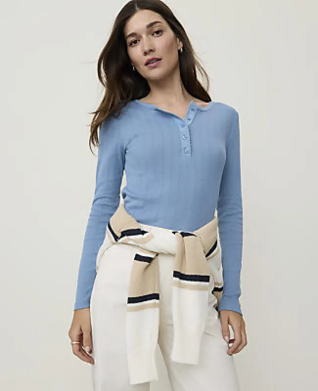 Ann Taylor Weekend Pointelle Henley Top made by Ann Taylor