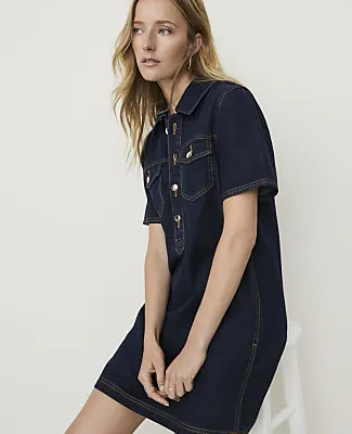 Ann Taylor Petite Weekend Denim Collared Mini Dress sold by Ann Taylor product image thumbnail 3