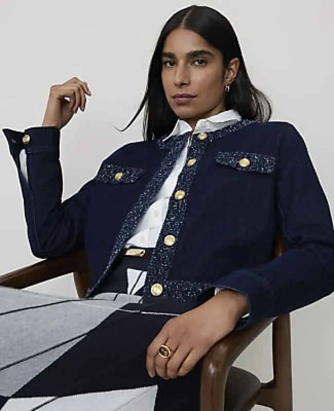 Ann Taylor Petite Bouclé Trimmed Denim Jacket made by Ann Taylor