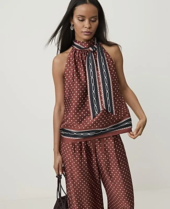 Ann Taylor Geo Print Sleeveless Tie Neck Blouse made by Ann Taylor