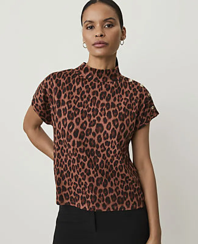 Ann Taylor Animal Print Button Mock Neck Top made by Ann Taylor